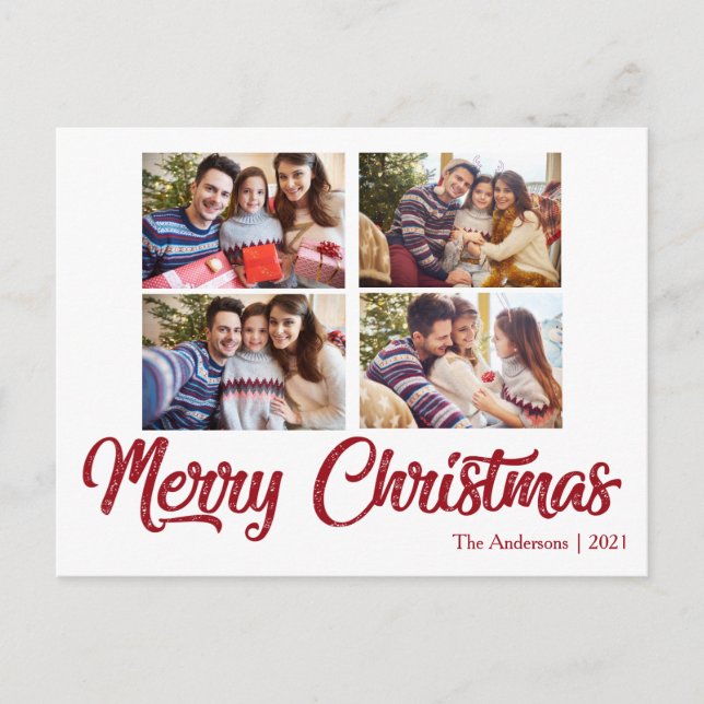 CUSTOM IMAGE TEXT Simple Elegant Red  Christmas Postcard (Front)