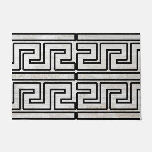 Custom image wood modern design greek key black doormat