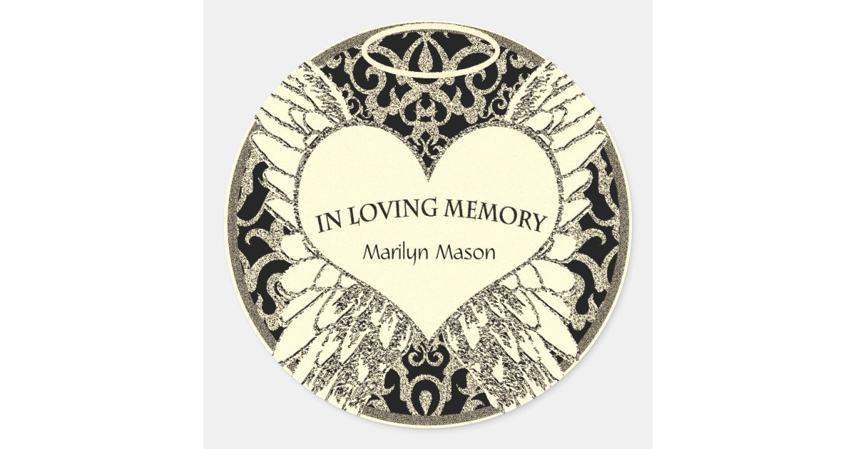 Custom In Loving Memory Angel Wings Classic Round Sticker | Zazzle.com