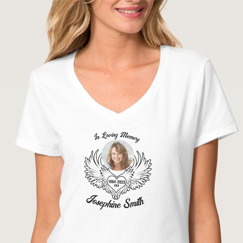 Custom In Loving Memory Angel Wings Photo V_Shirt T_Shirt