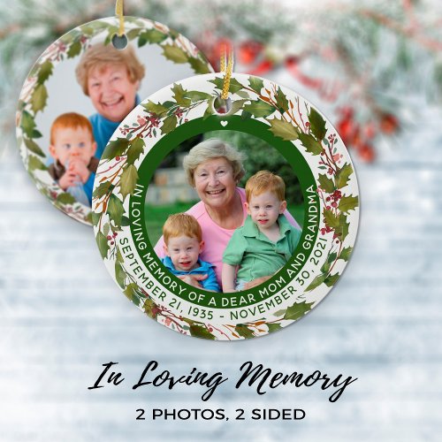 Custom In Loving Memory Mom Memorial Christmas Ceramic Ornament