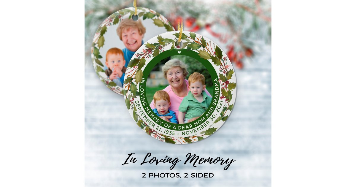 Custom In Loving Memory Mom Memorial Christmas Ceramic Ornament | Zazzle