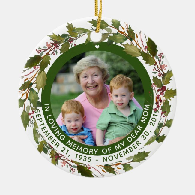 Custom In Loving Memory Mom Memorial Christmas Ceramic Ornament