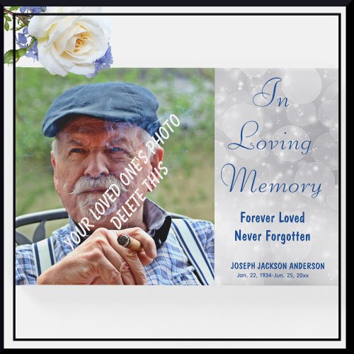 Custom In Loving Memory Silver Blue Photo Memorial Guest Book
