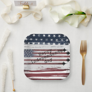 custom Independence day airplane flag paper plates