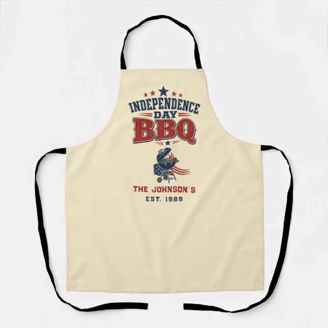Custom Independence Day BBQ Beige Family Apron (Front)