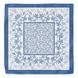 Custom Indigo Blue Floral Border Bandana
