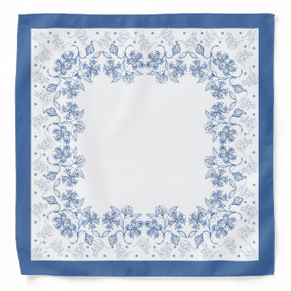 Custom Indigo Blue Floral Border Bandana