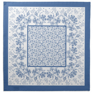 Custom Indigo Blue Floral Border Cloth Napkins