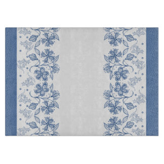 Custom Indigo Blue Floral Border Cutting Board