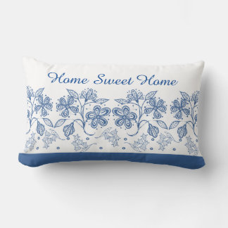 Custom Indigo Blue Floral Border Lumbar Pillow