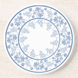 Custom Indigo Blue Floral Border Sandstone Coaster