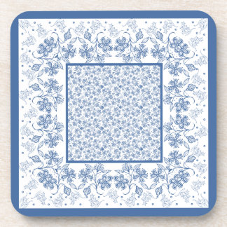 Custom Indigo Blue Floral Border Square Coasters