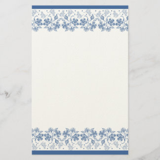 Custom Indigo Blue Floral Border Stationery