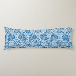 Custom Indigo Blue Floral Faux Lace Pattern Body Pillow