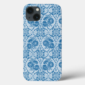 Custom Indigo Blue Floral Faux Lace Pattern iPhone 13 Case