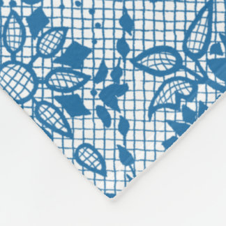 Custom Indigo Blue Floral Faux Lace Pattern Fleece Blanket