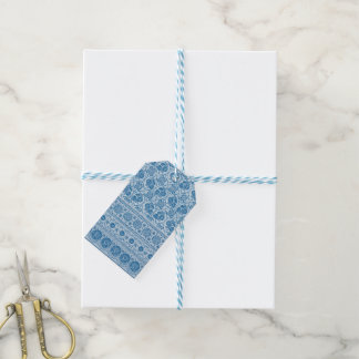 Custom Indigo Blue Floral Faux Lace Pattern Gift Tags