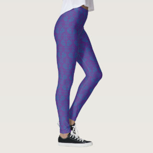 Custom Indigo Blue Floral Faux Lace Pattern Leggings
