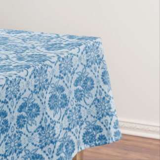 Custom Indigo Blue Floral Faux Lace Pattern Tablecloth