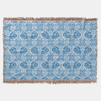 Custom Indigo Blue Floral Faux Lace Pattern Throw Blanket