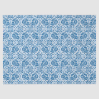 Custom Indigo Blue Floral Faux Lace Pattern Tissue Paper