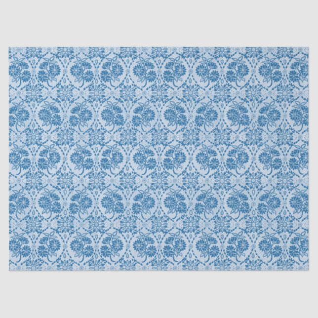 Custom Indigo Blue Floral Faux Lace Pattern Tissue Paper (Front)