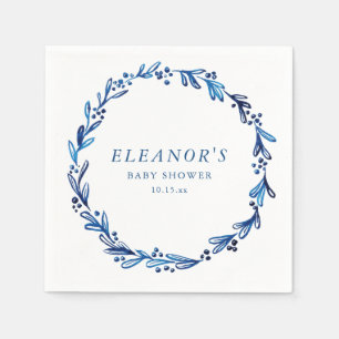 Custom Indigo Blue Ink Botanical Baby Shower Napkins