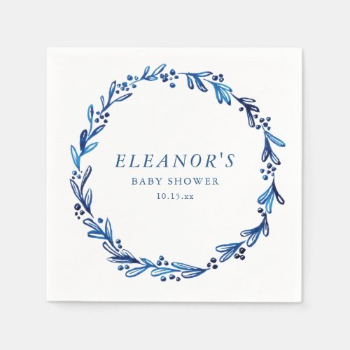 Custom Indigo Blue Ink Botanical Baby Shower