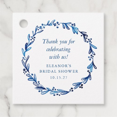 Custom Indigo Blue Ink Botanical Bridal Shower Favor Tags
