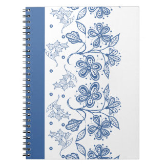Custom Indigo Blue on White Floral Border Notebook