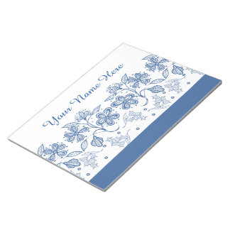 Custom Indigo Blue on White Floral Border NotePad