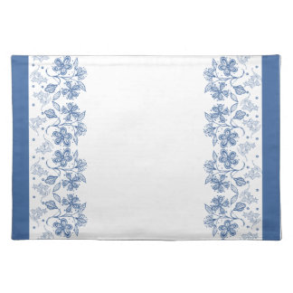 Custom Indigo Blue on White Floral Border Placemat