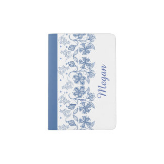 Custom Indigo Blue on White Floral Passport Cover