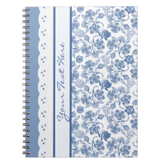 Custom Indigo Floral and Faux Lace Notebook