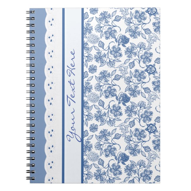 Custom Indigo Floral and Faux Lace Notebook (Front)