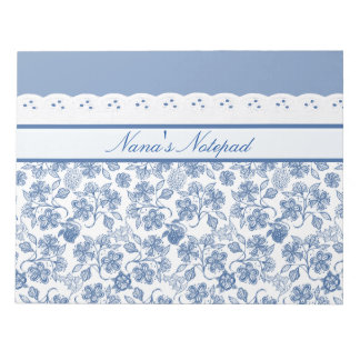 Custom Indigo Floral and Faux Lace Notepad