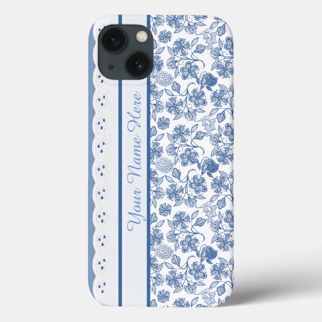 Custom Indigo Floral Faux Lace iPhone 6 Case (Back)