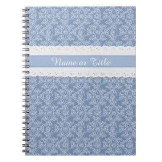 Custom Indigo Floral Faux Lace Spiral Notebook