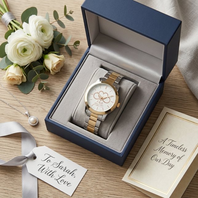 Custom Infinity Heart Monogram Couple Anniversary Watch (Creator Uploaded)