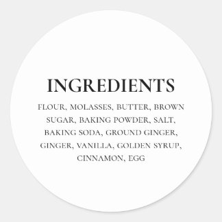 Custom Ingredients Black White Simple Classic Round Sticker