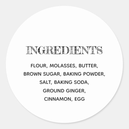 Custom Ingredients Gingerbread Homemade Cookies Classic Round Sticker