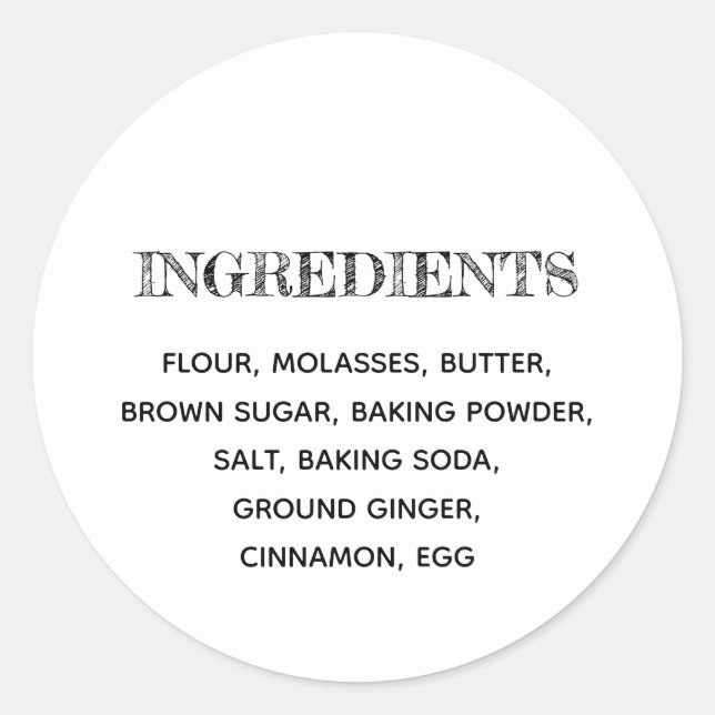 Custom Ingredients Gingerbread Homemade Cookies Classic Round Sticker (Front)