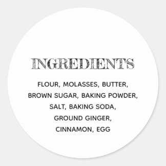 Custom Ingredients Gingerbread Homemade Cookies Classic Round Sticker