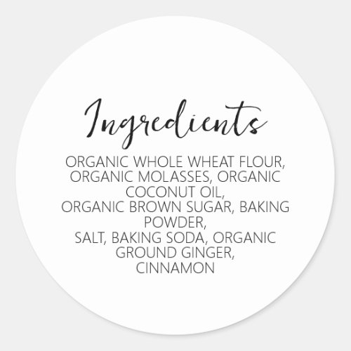 Custom Ingredients Homemade Small Batch Classic Round Sticker