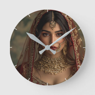 Custom Inidian girl photo Pretty Modern gift  Round Clock