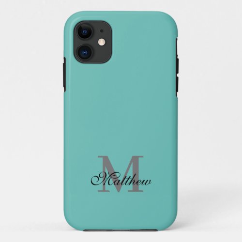 Custom initial and name text teal iPhone 11 case