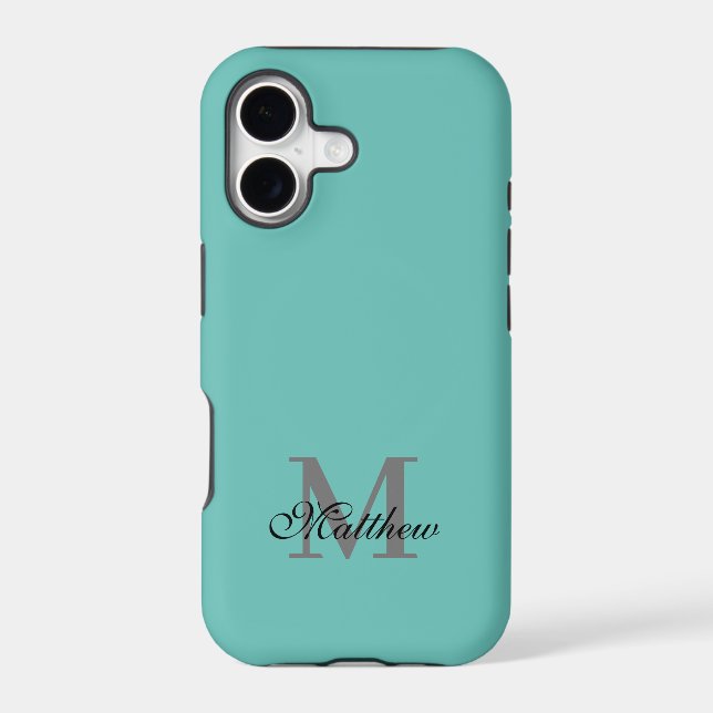 Custom initial and name text teal iphone case (Back)