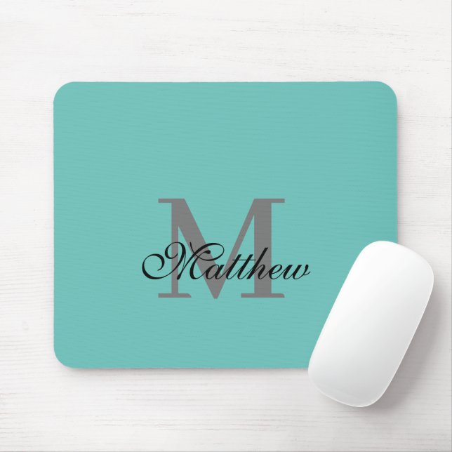 Custom initial and name text teal mouse pad (With Mouse)