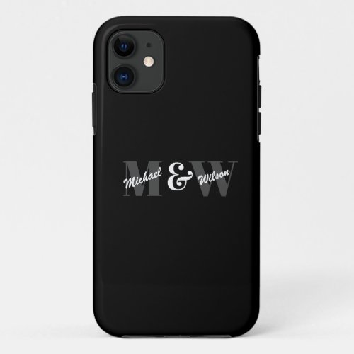 Custom Initial Black and White Monogram iPhone 11 Case